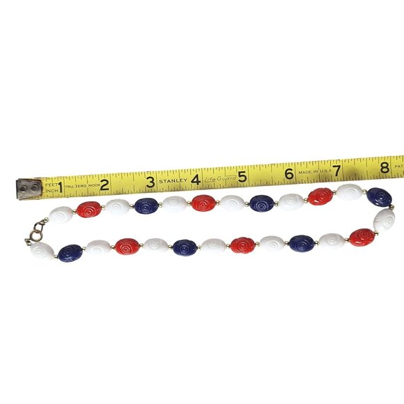 Red White Blue Choker Necklace Spiral Beads Gold Accents - Picture 4 of 4